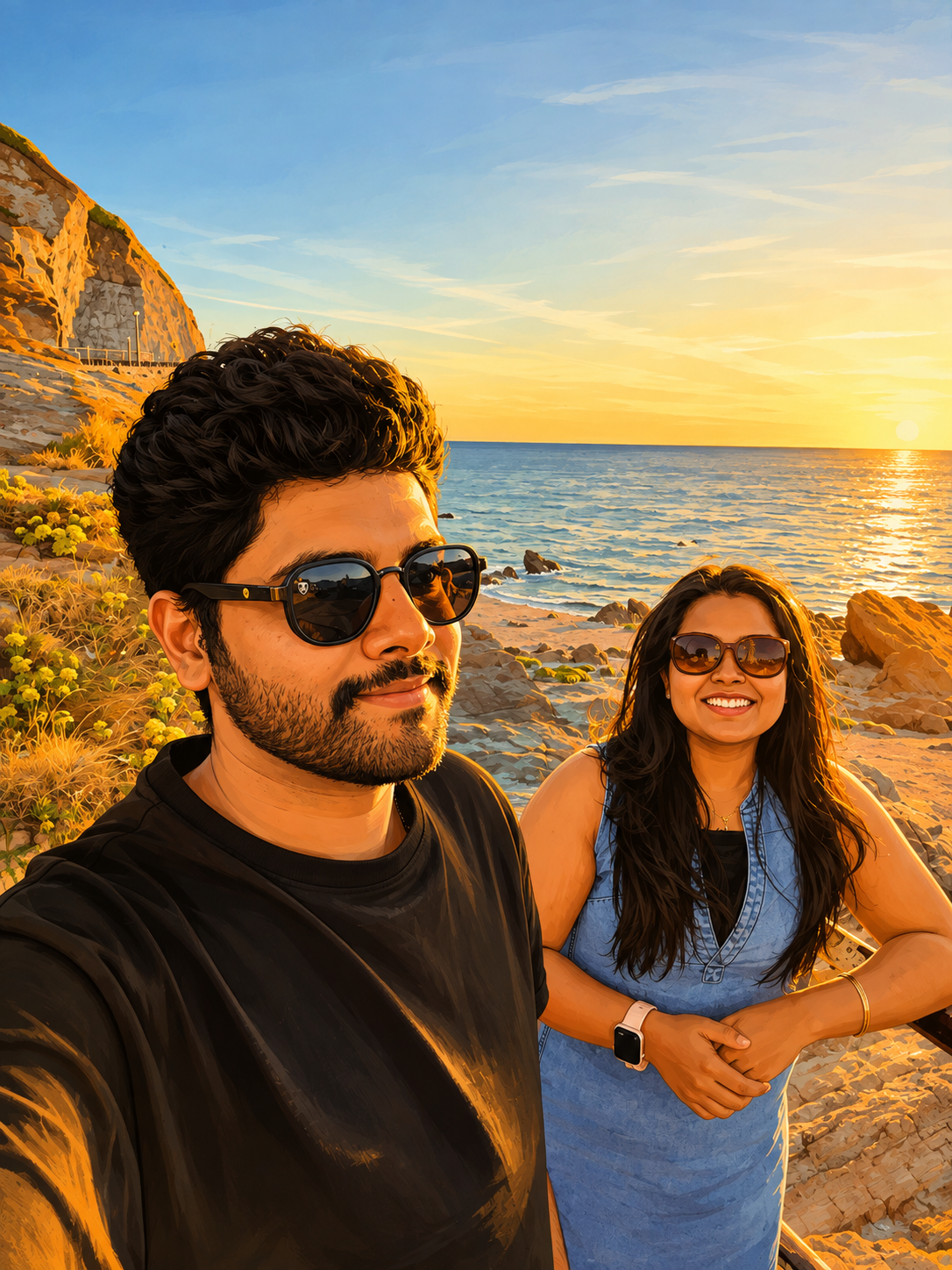 Ajay and Dinsha together by the sea